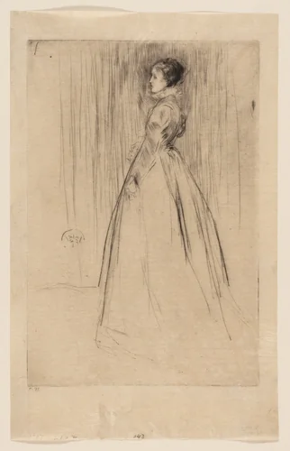 The Velvet Dress (Mrs Leyland) by James McNeill Whistler, print, 1873-1874