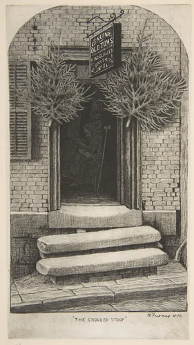 The Crooked Stoop (Old Tom's Chop House) (from Scenes of Old New York) by Henry Farrer, print, 1870