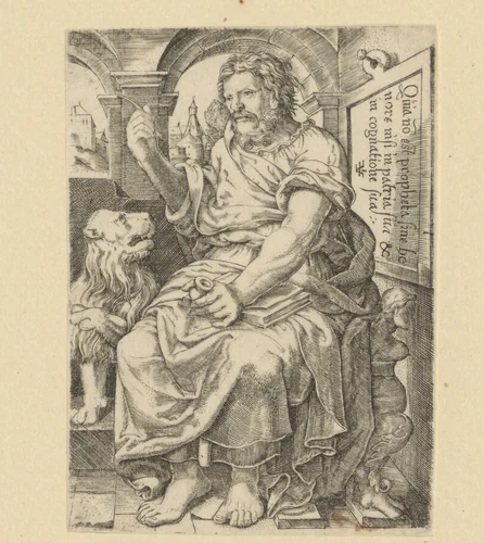 Apostel Marcus schrijft het evangelie by Unknown, print, 1542