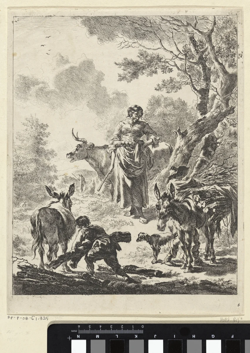 Herders die hout sprokkelen by Jan de Visscher, print, 1643-1692