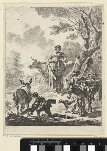 Herders die hout sprokkelen by Jan de Visscher, print, 1643-1692