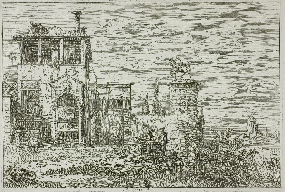 The Equestrian Monument, from Vedute by Canaletto, print, 1735-1744
