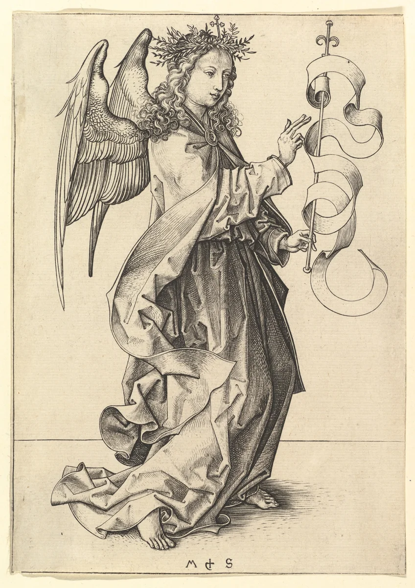 The Annunciation: The Angel Gabriel by Martin Schongauer, print, 1465-1485