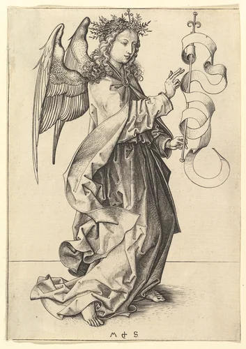 The Annunciation: The Angel Gabriel by Martin Schongauer, print, 1465-1485