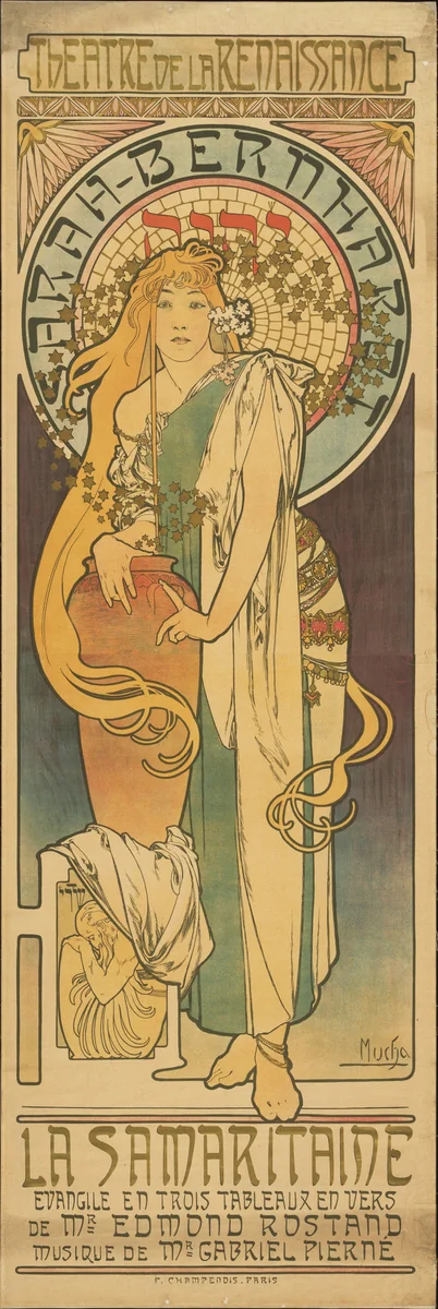 Theatre de la Renaissance, Sarah Bernhardt, La Samaritaine by Alphonse Mucha, design, 1897