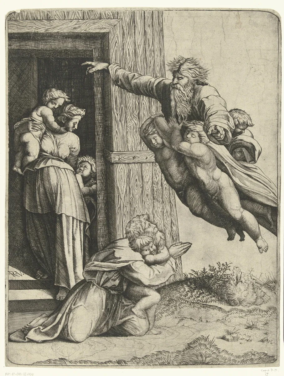 God verschijnt aan Noach na de zondvloed by anonymous, print, 1513-1565