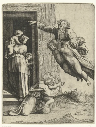 God verschijnt aan Noach na de zondvloed by anonymous, print, 1513-1565