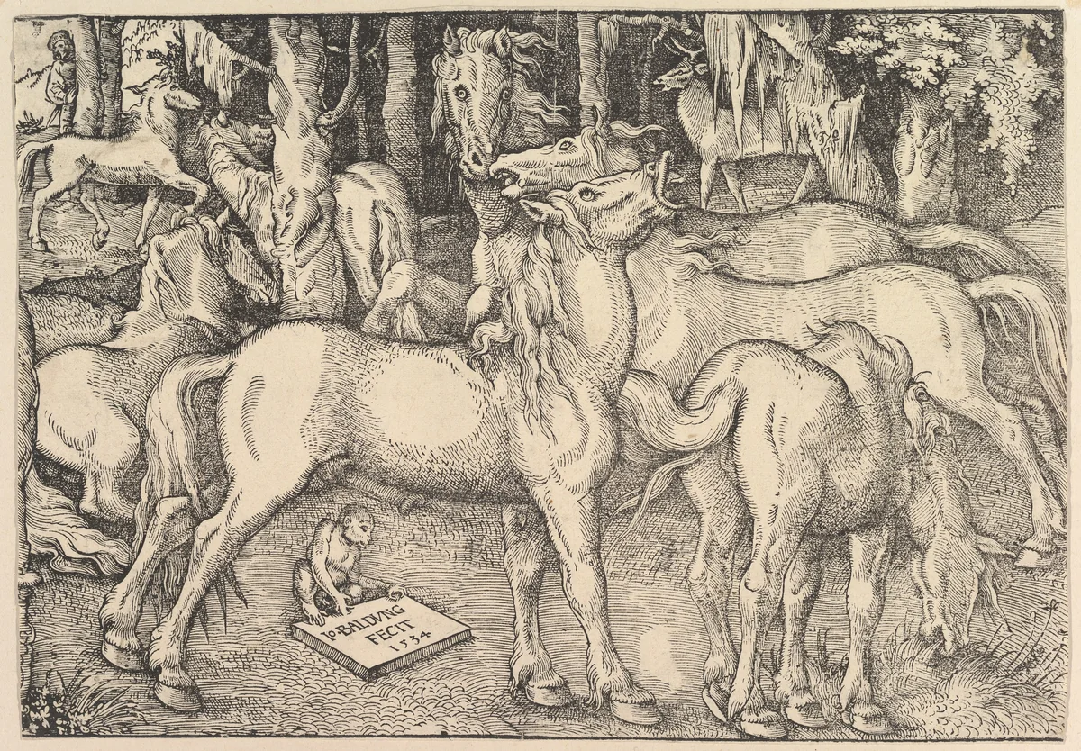 Group of Seven Horses by Hans Baldung, print, 1534