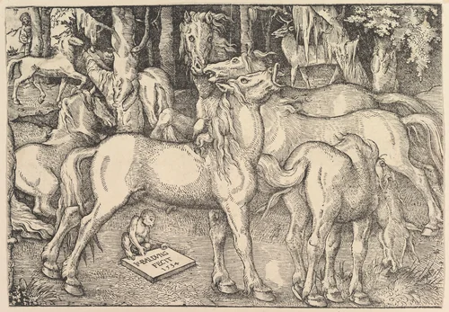 Group of Seven Horses by Hans Baldung, print, 1534