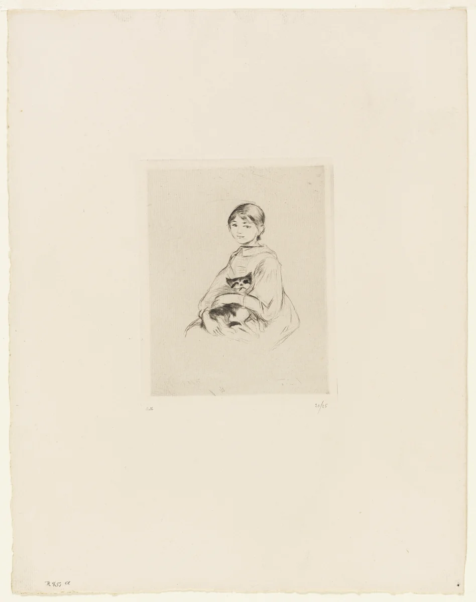 Young Girl with a Cat by Berthe Morisot, print, 1889