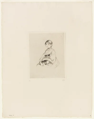 Young Girl with a Cat by Berthe Morisot, print, 1889