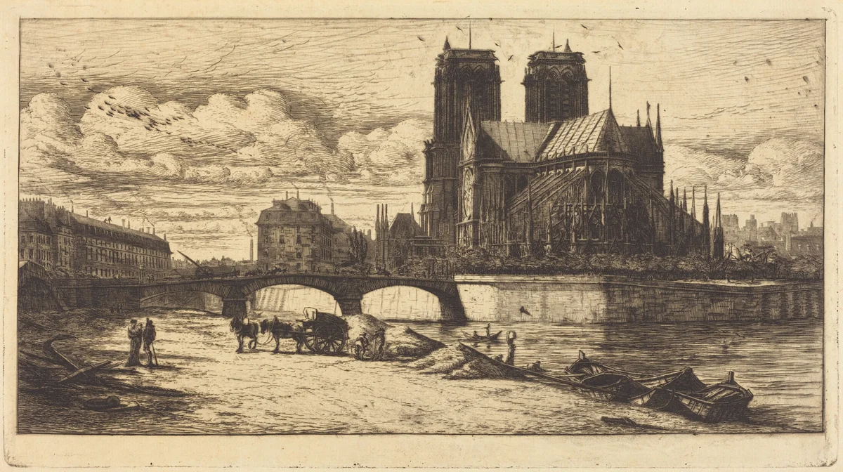L'abside de Notre-Dame de Paris (The Apse of the Cathedral of Notre-Dame, Paris) by Charles Meryon; Auguste Delâtre, print, 1854
