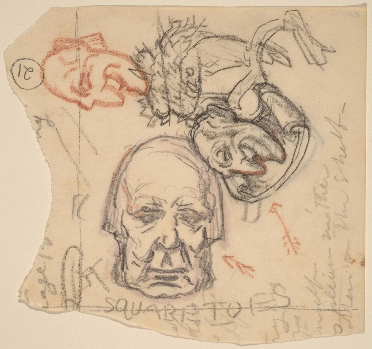 Self-Portrait: Caricatures by Elihu Vedder, drawing, 1918