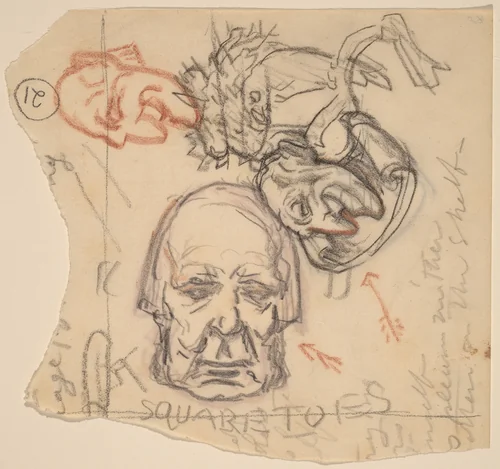 Self-Portrait: Caricatures by Elihu Vedder, drawing, 1918