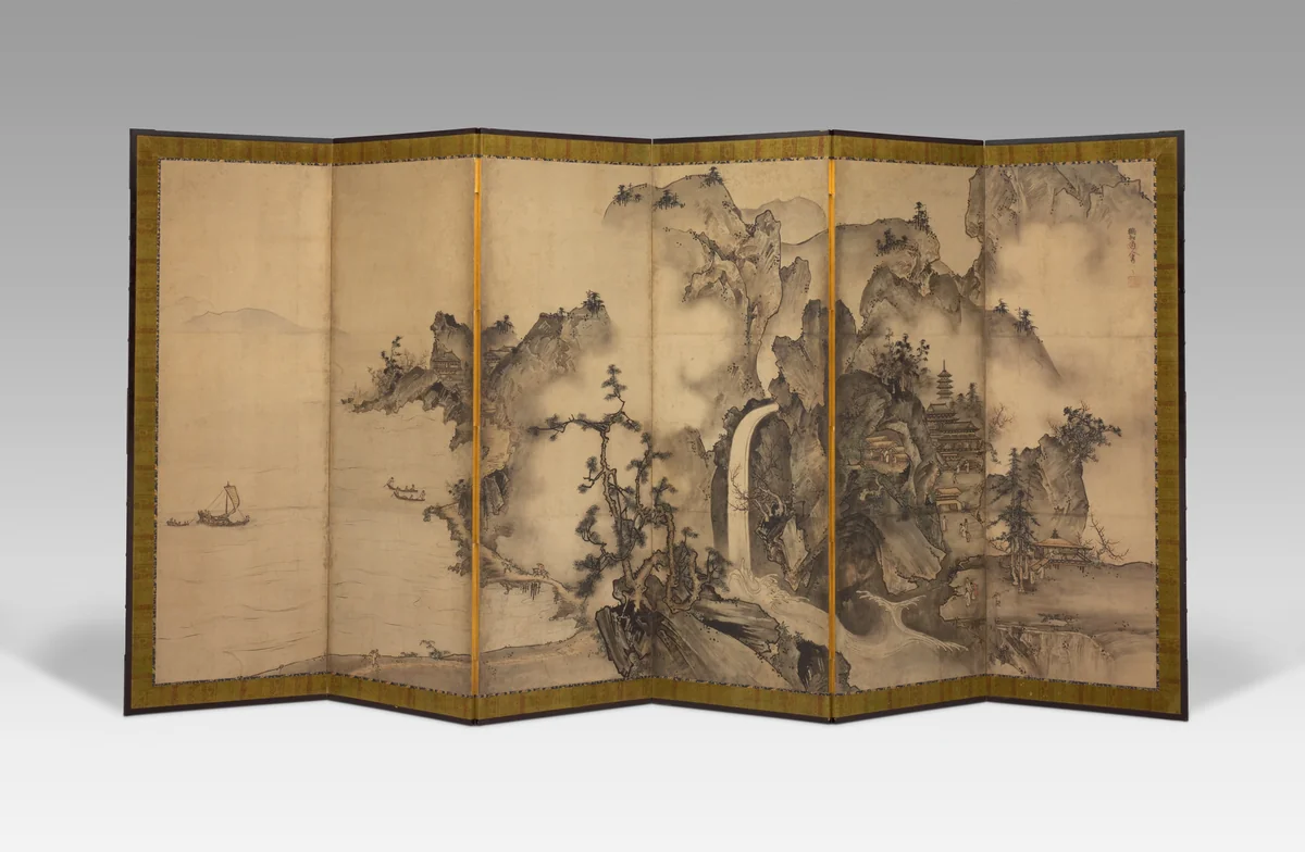 Landscape of the Four Seasons by Sesson Shukei, painting, 1501-1600