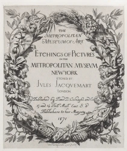 Title page from "Etchings of Pictures in the Metropolitan Museum New York" by Jules Ferdinand Jacquemart, print, 1871