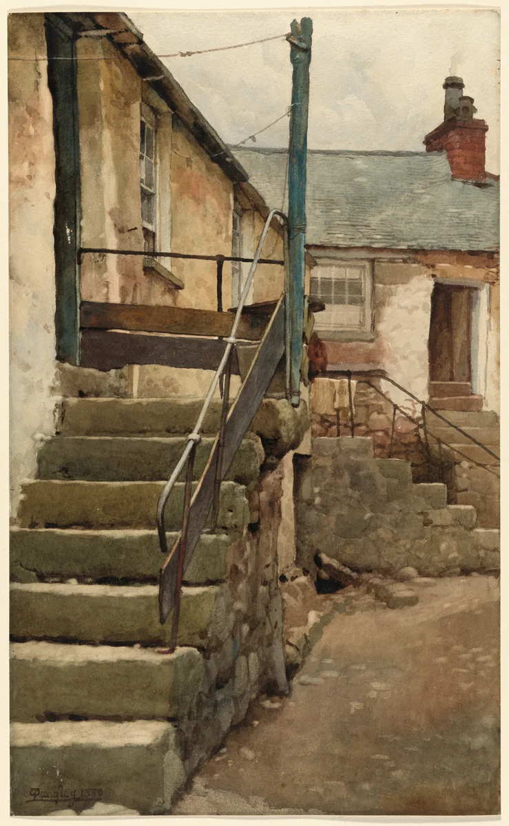 The Steps of a House at Mousehole, Cornwall by Walter Langley, drawing, 1880