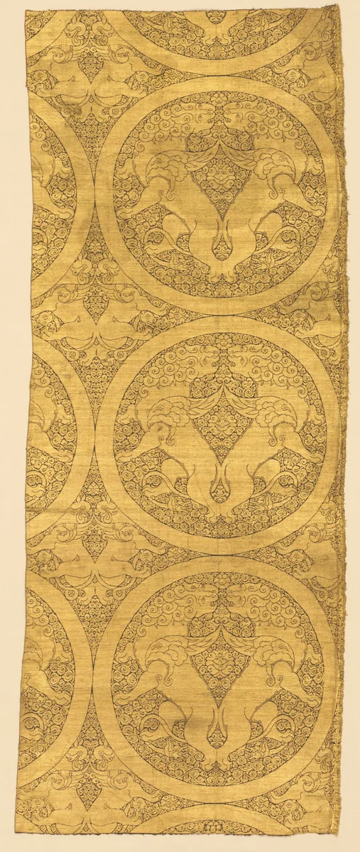 Cloth of gold with winged lions and griffins by Unknown, textile, 1225-1275