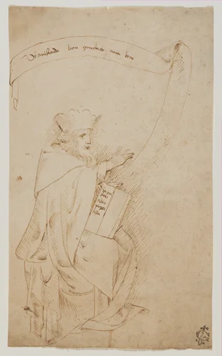 Seated Man with a Book and a Scroll by Stefano da Verona, drawing, 1400-1450
