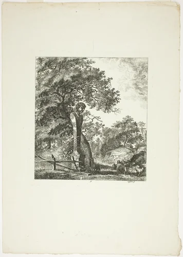 Sheep by a Statue of Pan, plate five from Paysages Dédiés à M. Warelet by Salomon Gessner, print, 1764