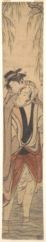 Two Lovers Crossing a River by Torii Kiyonaga (鳥居清長), print, 1767-1799