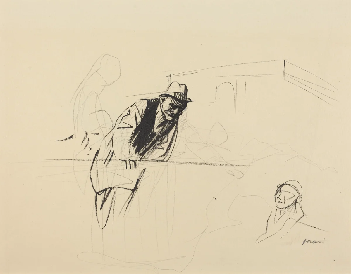a) Negotiations at the Trianon Palace, Versailles (recto); b) Study for Negotiations at the Trianon Palace, Versailles (verso) by Jean-Louis Forain, drawing, 1919