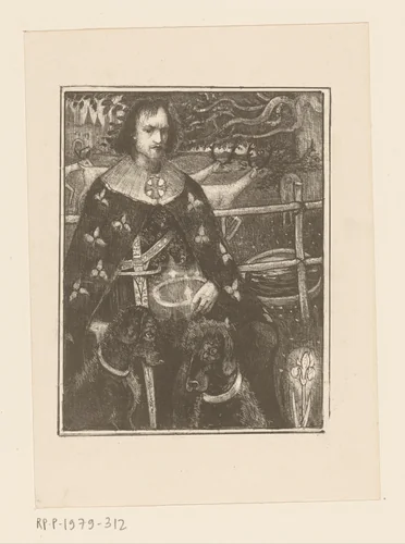 Ridder met twee honden by Richard Nicolaüs Roland Holst, print, 1893