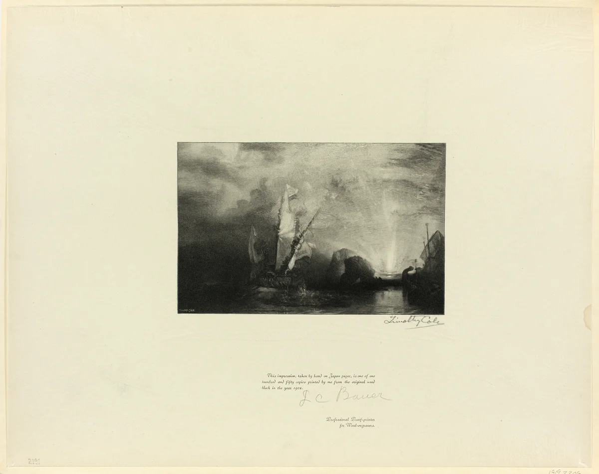 Ulysses Deriding Polyphenus, from Old English Masters by Timothy Cole
Joseph Mallord William Turner, print, 1900