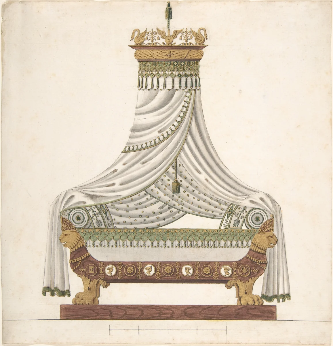 Design for Canopy Bed by anonymous, drawing, 1800-1899