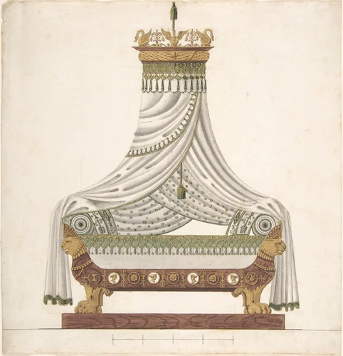 Design for Canopy Bed by anonymous, drawing, 1800-1899