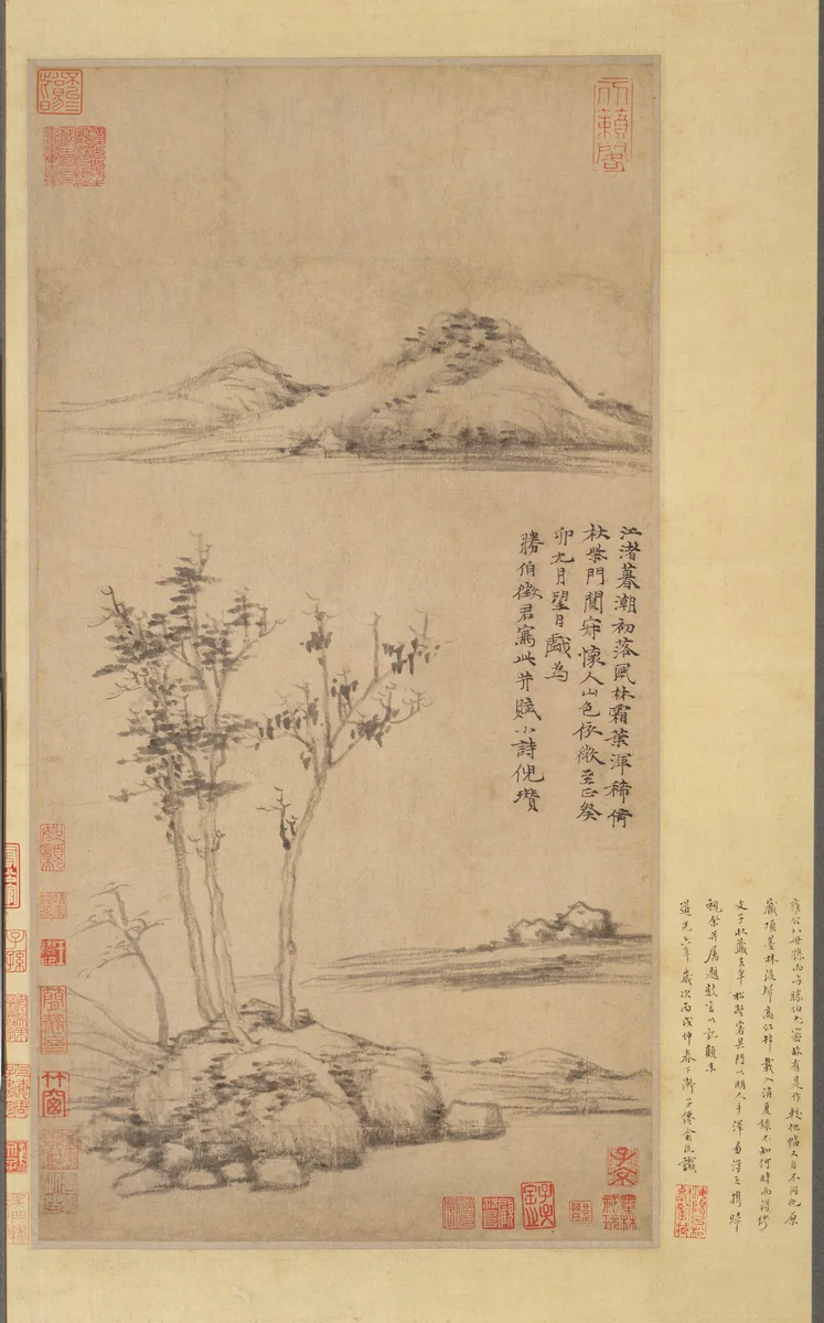 Wind among the Trees on the Riverbank by Ni Zan, painting, 1363