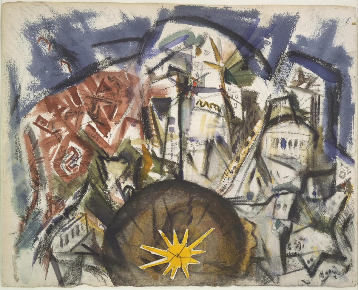 Lower Manhattan (Composing Derived from Top of Woolworth) by John Marin, drawing, 1922