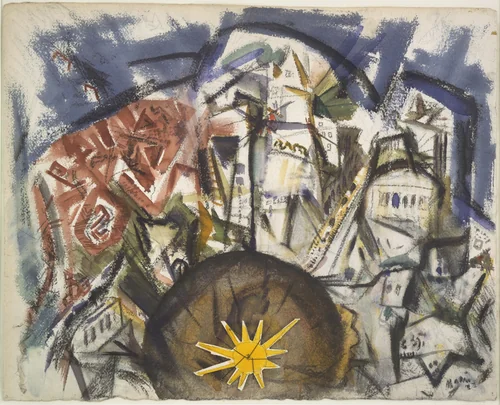 Lower Manhattan (Composing Derived from Top of Woolworth) by John Marin, drawing, 1922