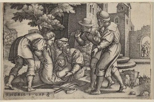 Tobias Burying One of the Children of Israel by Georg Pencz, print, 1543