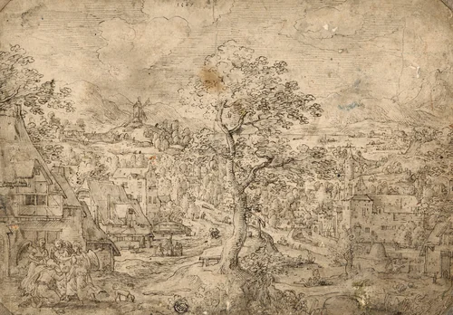 Landscape with Abraham and Angels by Hans Bol, drawing, 1567