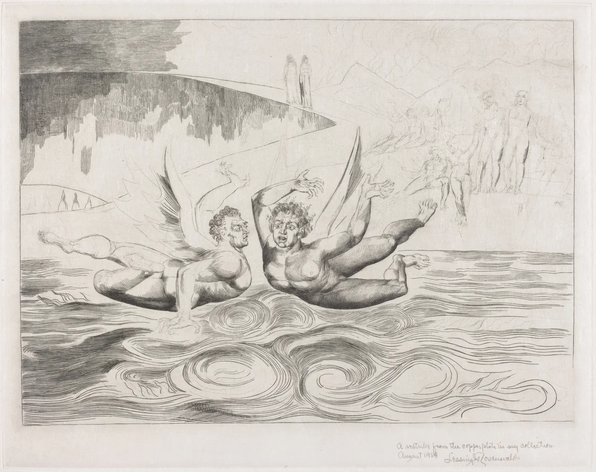 The Circle of the Corrupt Officials; the Devils Mauling Each Other by William Blake, print, 1827