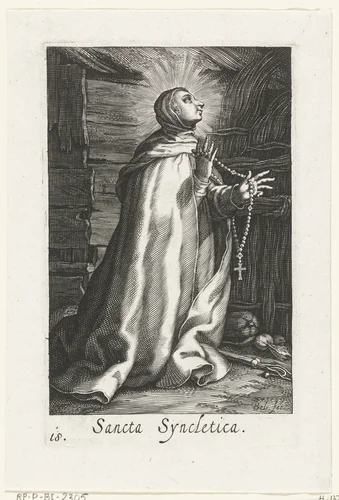Heilige Syncletica van Alexandrië als kluizenares by Unknown, print, 1590-1612