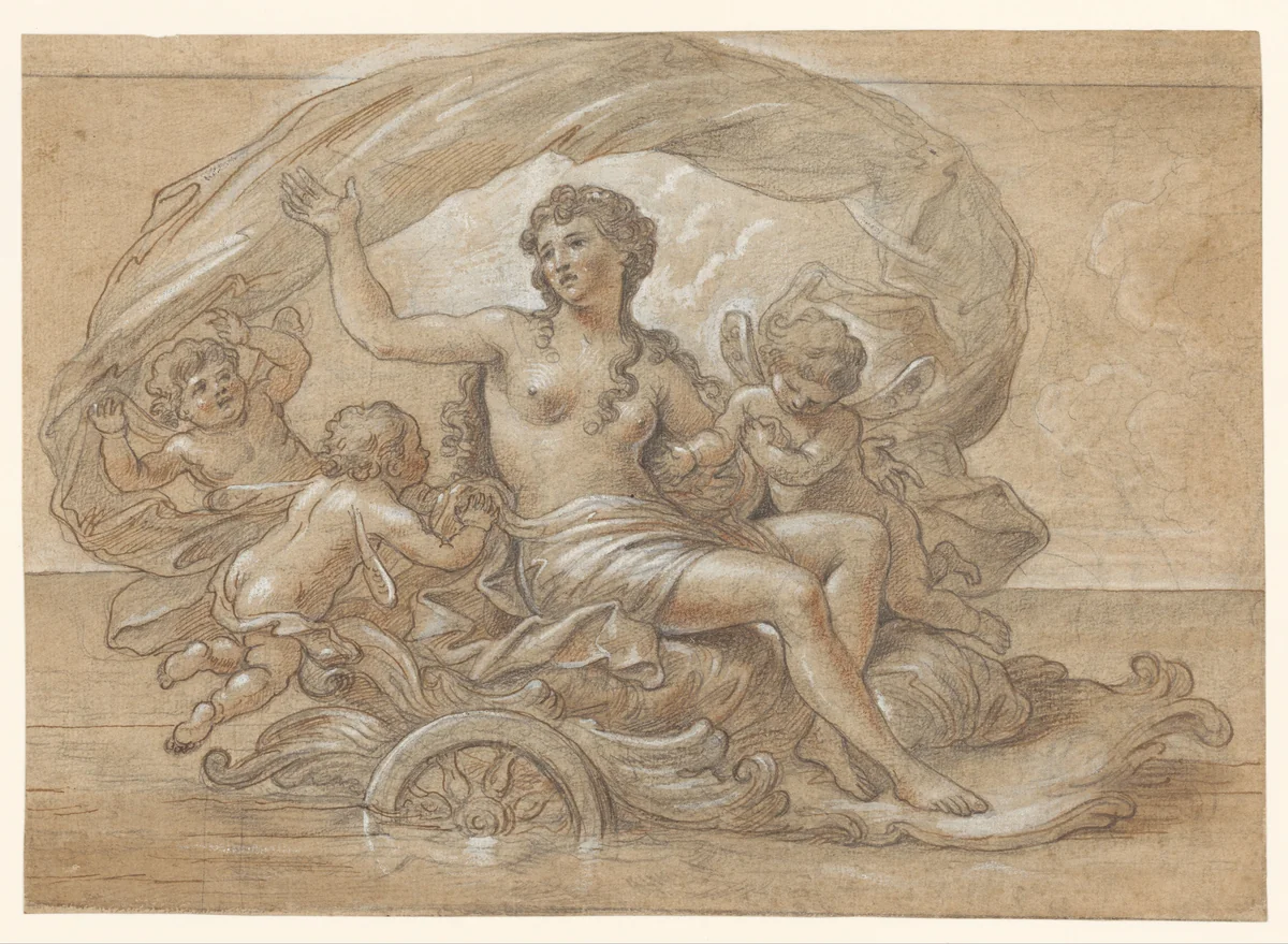 Galathea op haar zeewagen by Antoine Coypel, drawing, 1671-1722