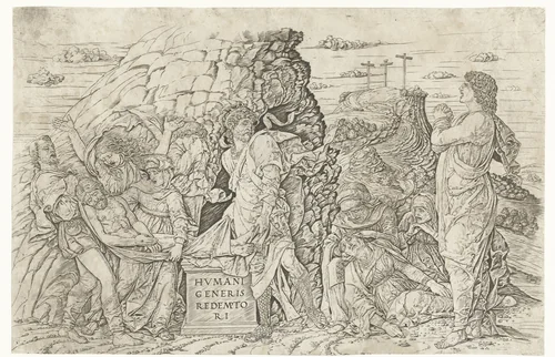 Graflegging van Christus by Andrea Mantegna, print, 1460-1470