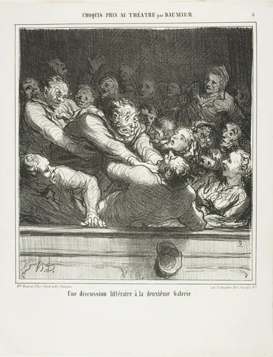 A literary argument on the second tier, plate 3 from Croquis Pris Au Théatre par Daumier by Honoré-Victorin Daumier, print, 1864