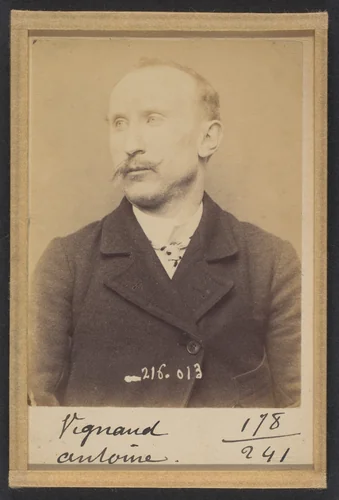 Vignaud. Antoine. 32 ans, né à Cussey (Allier). Cordonnier. Vol anarchiste. 21/3/94. by Alphonse Bertillon, photograph, 1894