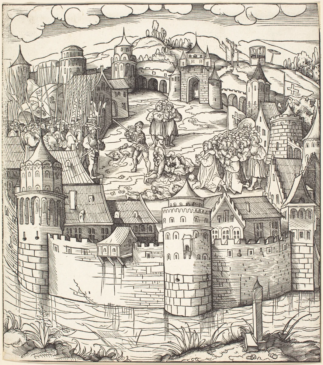 Execution of a Man at a Market-Place of a Town by Leonhard Beck, print, 1514-1516