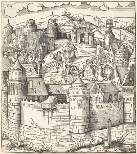 Execution of a Man at a Market-Place of a Town by Leonhard Beck, print, 1514-1516
