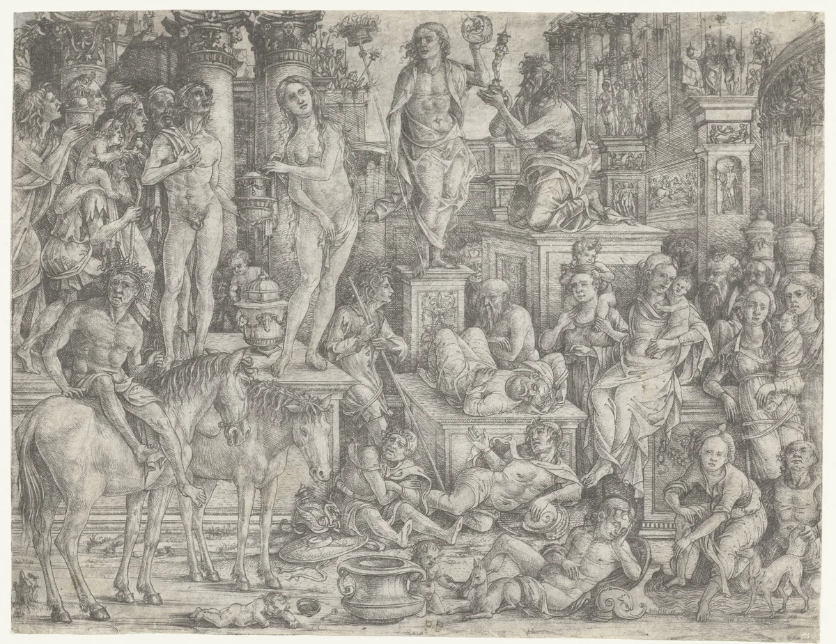 Allegorie op de triomf van de maan (Luna) by Unknown, print, 1500-1520