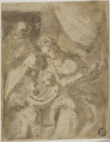 Holy Family with the Infant Saint John and Saint Anne by Raffaellino da Reggio, drawing, 1500-1599