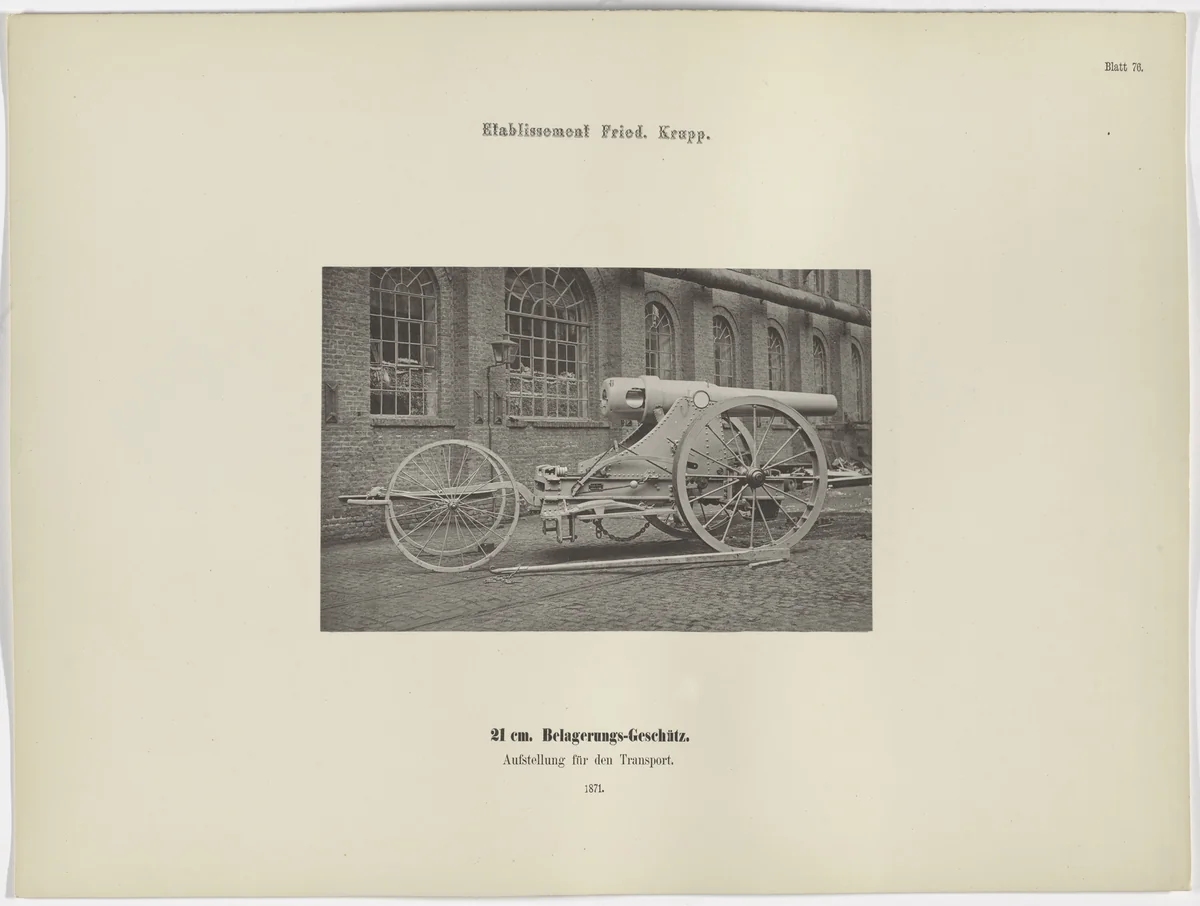 21 cm Belagerungs-Geschütz, Aufstellung für den Transport by Hugo van Werden, photograph, 1871
