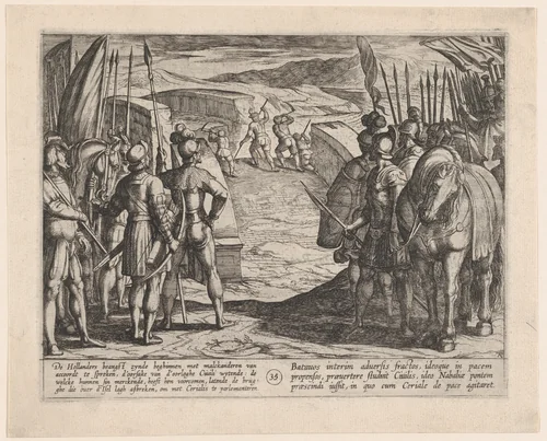 Plate 35: The Batavians Become Afraid and Begin Peace Talks, from The War of the Romans Against the Batavians by Antonio Tempesta, print, 1611
