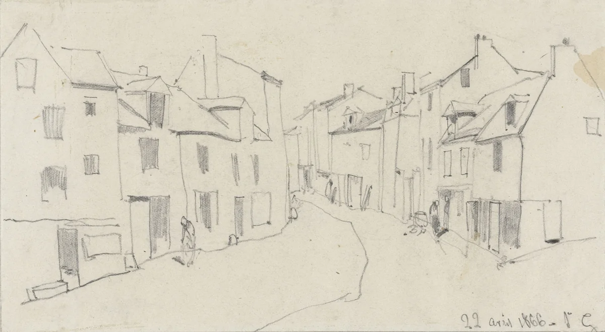 Straat in een Frans stadje by Louis-Adolphe Hervier, drawing, 1866