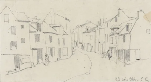 Straat in een Frans stadje by Louis-Adolphe Hervier, drawing, 1866