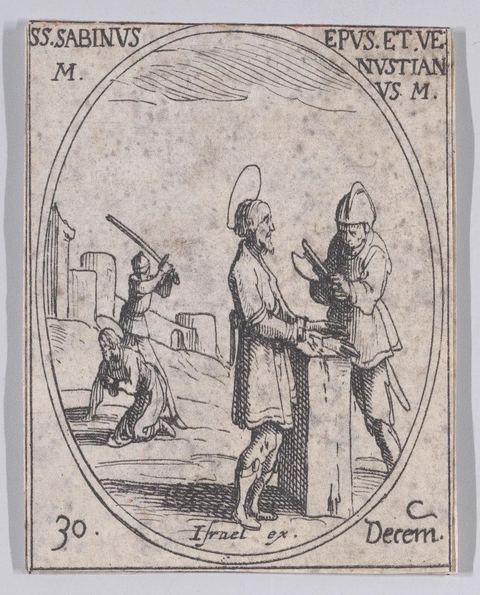 S. Sabin et S. Vénustien (St. Sabinus and St. Venustian), December 30th, from "Les Images De Tous Les Saincts et Saintes de L'Année" (Images of All of the Saints and Religious Events of the Year) by Jacques Callot, print, 1636